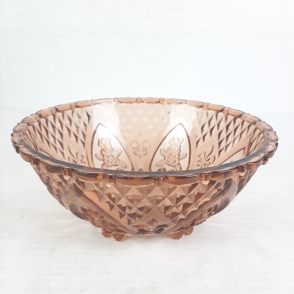 🔥KIG Indonesia PinkGlass Salad Servingbowl 10" Diameter 4" Deep Rose Footed